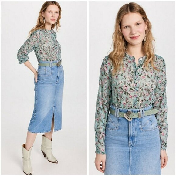 💕ISABEL MARANT ETOILE💕 Maria Blouse ~ Almondgreen Floral Print 34 - Picture 1 of 16